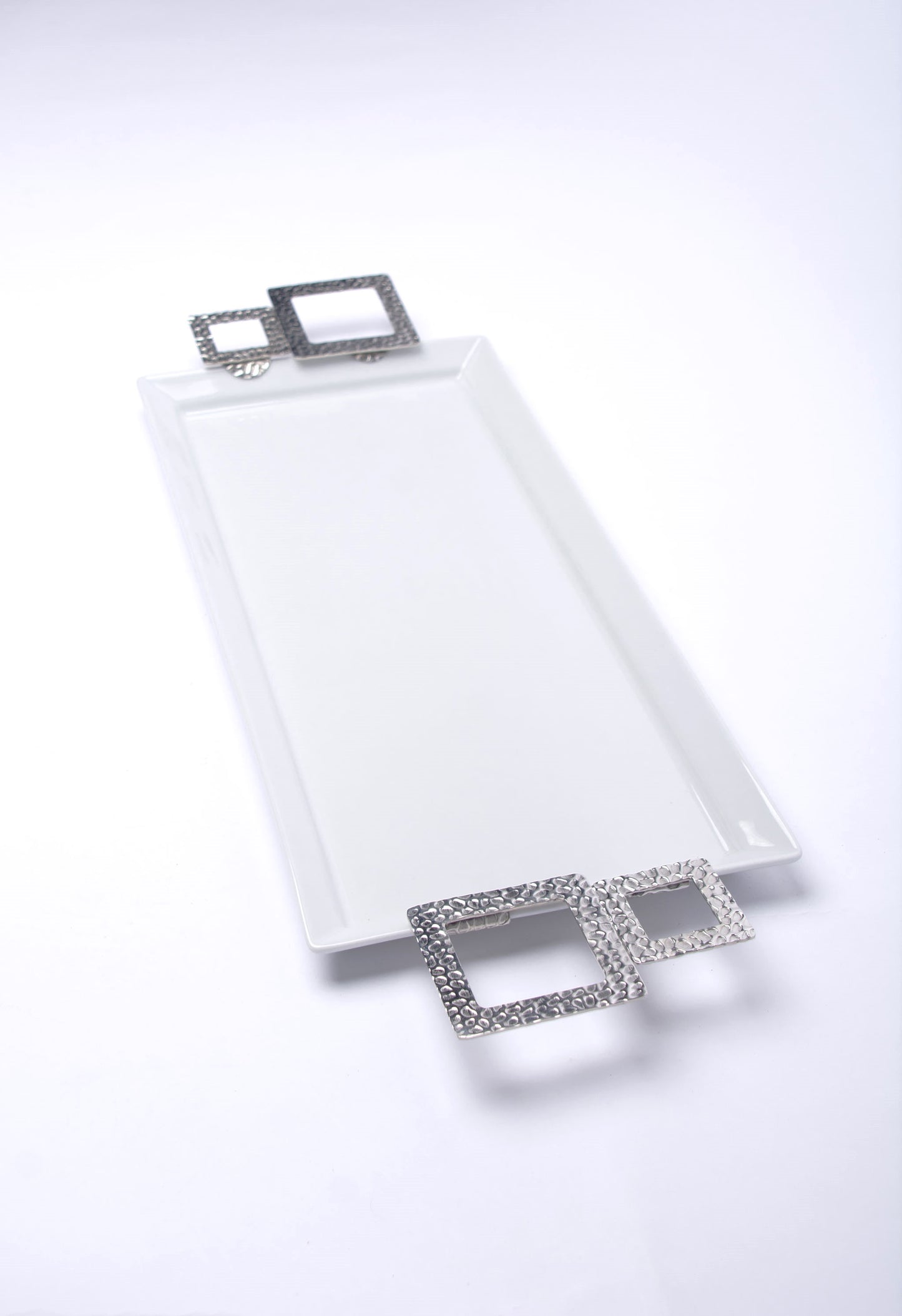 Rectangular Tray With Squared Crackled Handles