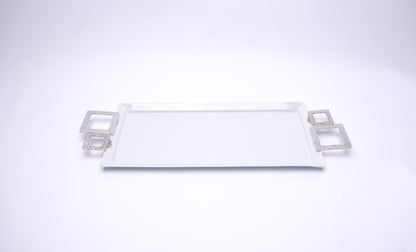 Rectangular Tray With Squared Crackled Handles