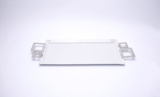 Rectangular Tray With Squared Crackled Handles