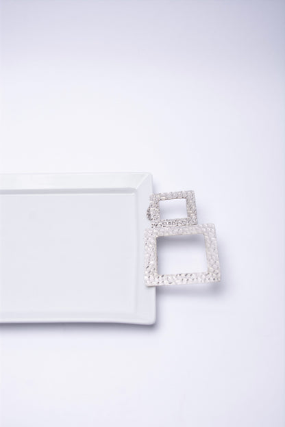 Rectangular Tray With Squared Crackled Handles